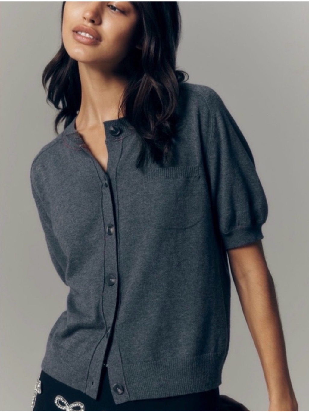 Maeve Charcoal Gray Button-Front Knit Cardigan